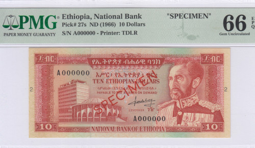 Ethiopia 10 Dollars 1966 P27s PMG66 EPQ