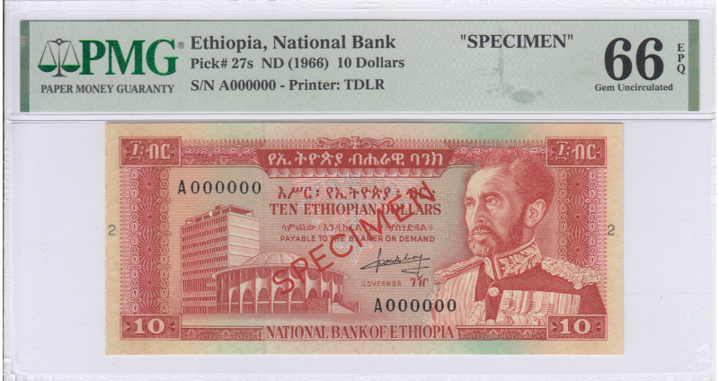 Ethiopia 10 Dollars 1966 P27s PMG66 EPQ