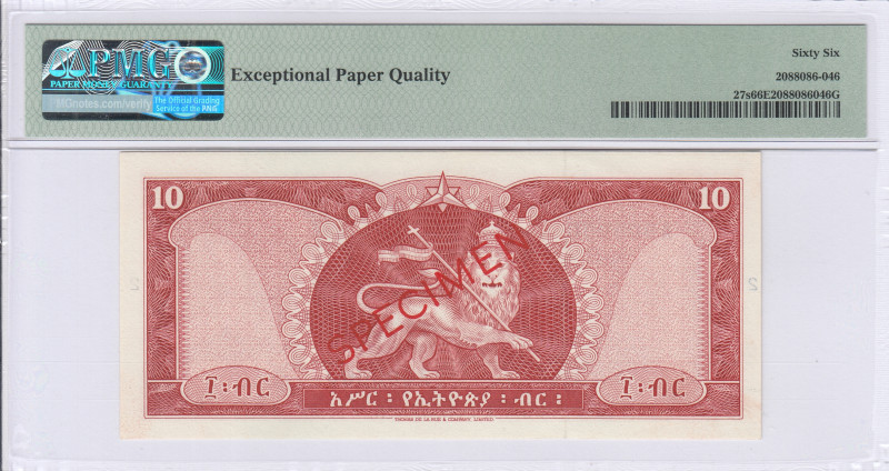 Ethiopia 10 Dollars 1966 P27s PMG66 EPQ Ethiopia 10 Dollars 1966 P27s PMG66 EPQ