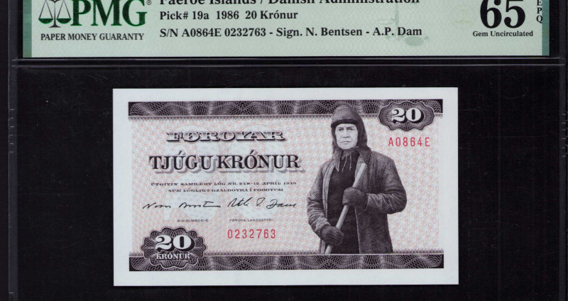 Faeroe Islands 20 Kronur 1986 P19a PMG65 EPQ Faeroe Islands 20 Kronur 1986 P19a PMG65 EPQ