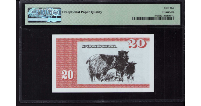Faeroe Islands 20 Kronur 1986 P19a PMG65 EPQ Faeroe Islands 20 Kronur 1986 P19a PMG65 EPQ