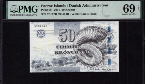 Faeroe Island 50 Kronur 2011 P29 PMG69 EPQ
