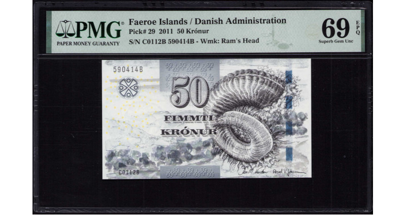 Faeroe Island 50 Kronur 2011 P29 PMG69 EPQ