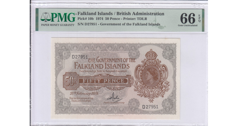 Falkland Island 50 Pence 20.2.1974 P10b PMG66 EPQ