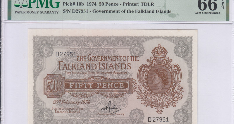 Falkland Island 50 Pence 20.2.1974 P10b PMG66 EPQ