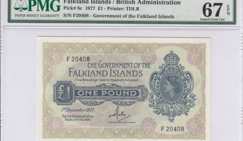 Falkland Islands 1 Pound 1977 P8c PMG67 EPQ