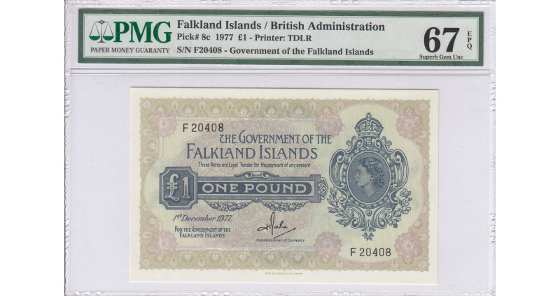 Falkland Islands 1 Pound 1977 P8c PMG67 EPQ
