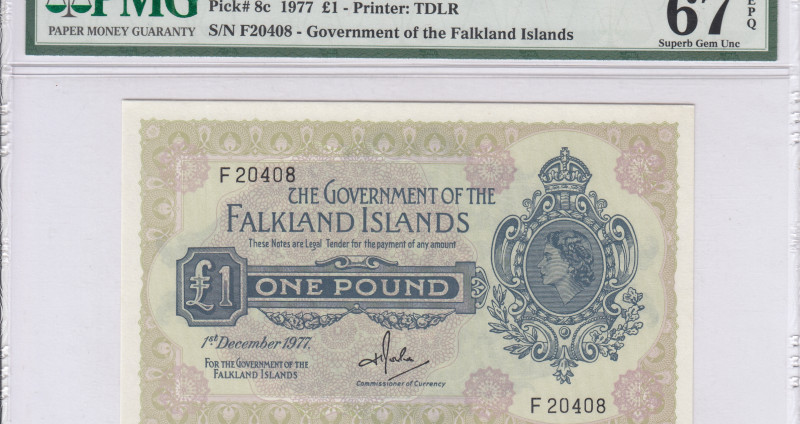 Falkland Islands 1 Pound 1977 P8c PMG67 EPQ