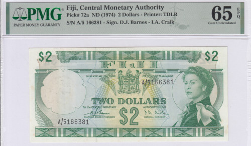Fiji 2 Dollars 1974 P72a PMG65 EPQ