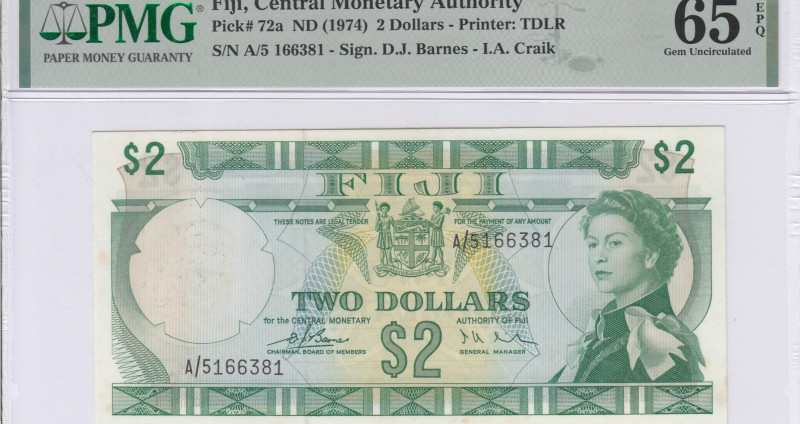 Fiji 2 Dollars 1974 P72a PMG65 EPQ Fiji 2 Dollars 1974 P72a PMG65 EPQ