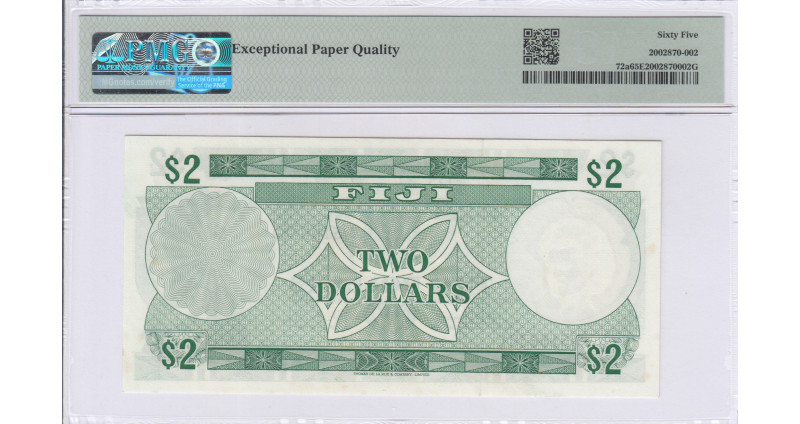 Fiji 2 Dollars 1974 P72a PMG65 EPQ Fiji 2 Dollars 1974 P72a PMG65 EPQ