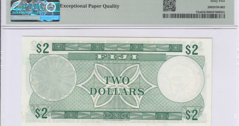 Fiji 2 Dollars 1974 P72a PMG65 EPQ Fiji 2 Dollars 1974 P72a PMG65 EPQ
