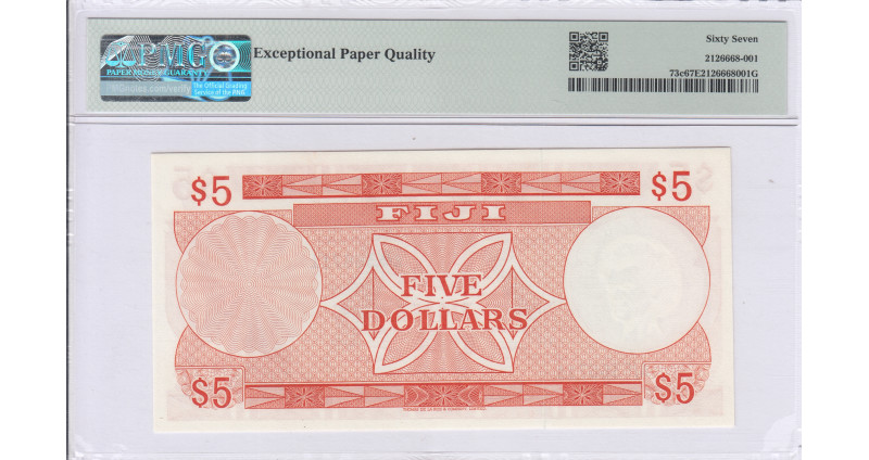 Fiji 5 Dollars 1974 P73c PMG67 EPQ Fiji 5 Dollars 1974 P73c PMG67 EPQ