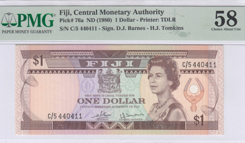 Fiji 1 Dollar 1980 P76a PMG58