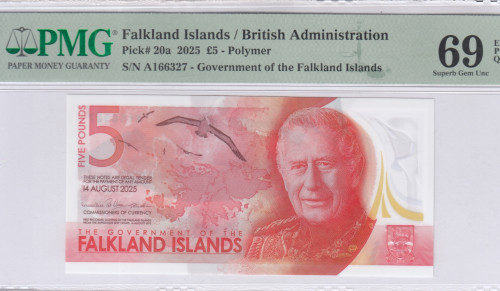 Falkland Island 5 Pounds 14.08.2025 P20a PMG69 EPQ