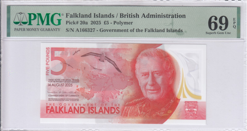 Falkland Island 5 Pounds 14.08.2025 P20a PMG69 EPQ