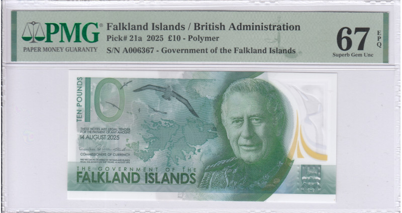 Falkland Island 10 Pounds 14.08.2025 P21a PMG67 EPQ