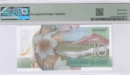 Falkland Island 10 Pounds 14.08.2025 P21a PMG67 EPQ