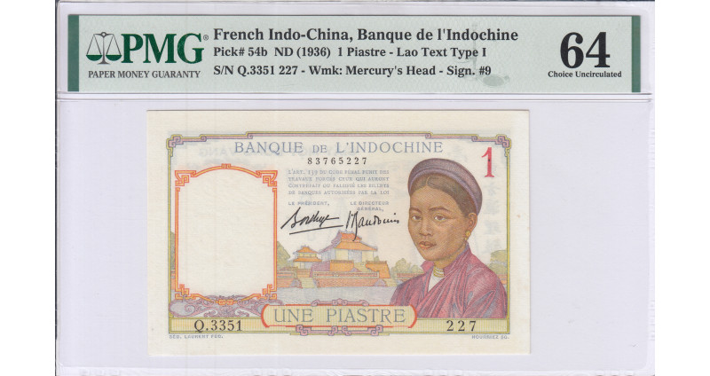 French Indo Chine 1 Piastre ND1936 P54b PMG64