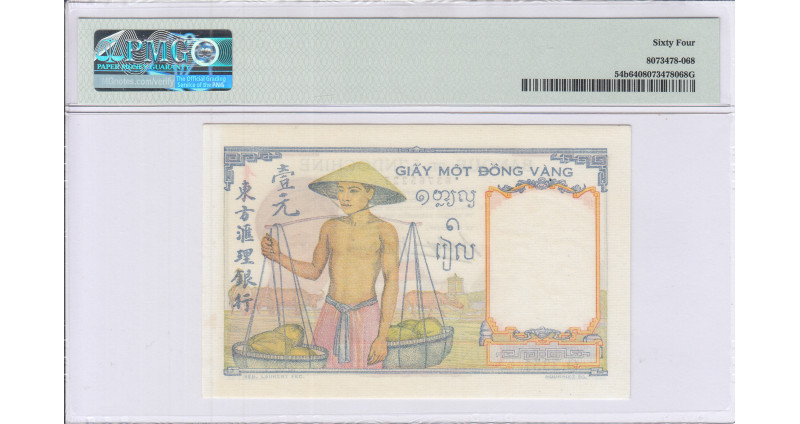 French Indo Chine 1 Piastre ND1936 P54b PMG64 French Indo Chine 1 Piastre ND1936 P54b PMG64