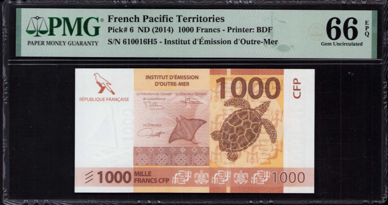 French Pacific Territories 1000 Francs 2014 P6 PMG66 EPQ