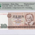 Germany - Democratic Republic 10 Mark 1971 P28b* PMG66 EPQ "Replacement" Germany - Democratic Republic 10 Mark 1971 P28b* PMG66 EPQ "Replacement"