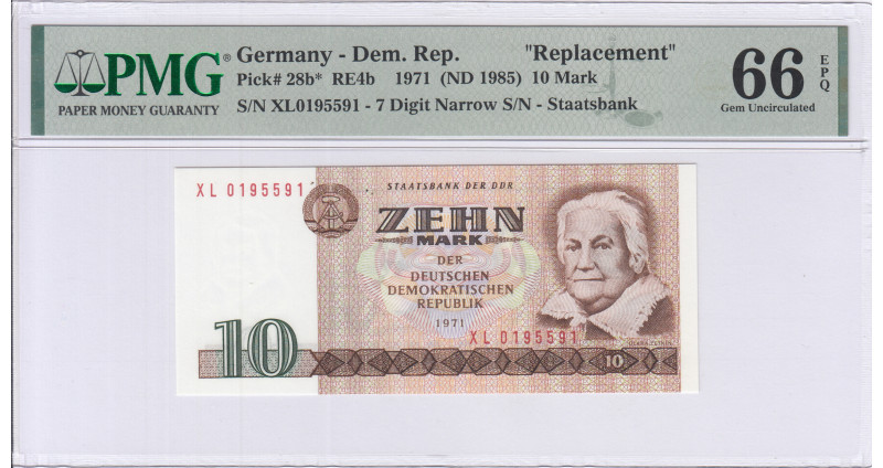 Germany - Democratic Republic 10 Mark 1971 P28b* PMG66 EPQ Replacement