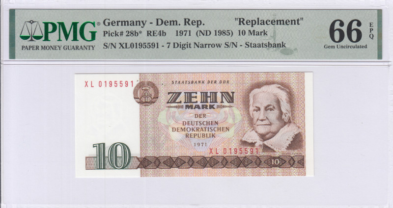 Germany - Democratic Republic 10 Mark 1971 P28b* PMG66 EPQ "Replacement" Germany - Democratic Republic 10 Mark 1971 P28b* PMG66 EPQ "Replacement"