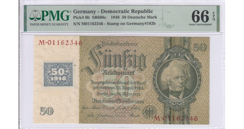 Germany - Democratic Republic  50 D.Mark 1948 P6b PMG66 EPQ