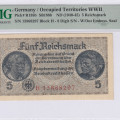 Germany, Occupied Territories WWII 5 Reichsmark 1940-45 PR138b PMG64 EPQ Germany, Occupied Territories WWII 5 Reichsmark 1940-45 PR138b PMG64 EPQ