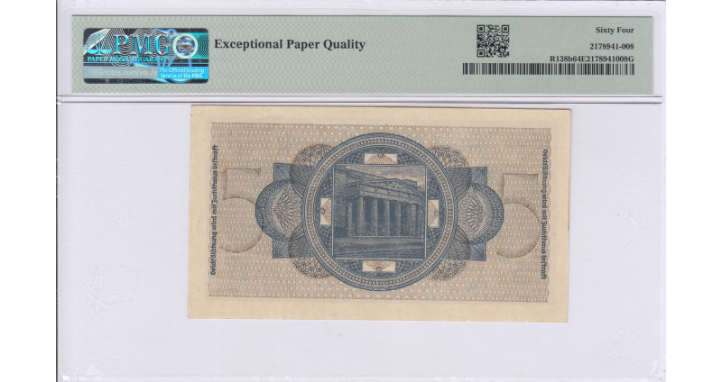 Germany, Occupied Territories WWII 5 Reichsmark 1940-45 PR138b PMG64 EPQ Germany, Occupied Territories WWII 5 Reichsmark 1940-45 PR138b PMG64 EPQ