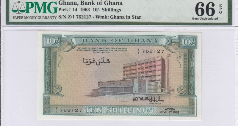 Ghana 10/- Shillings 1963 P1d PMG66 EPQ Ghana 10/- Shillings 1963 P1d PMG66 EPQ