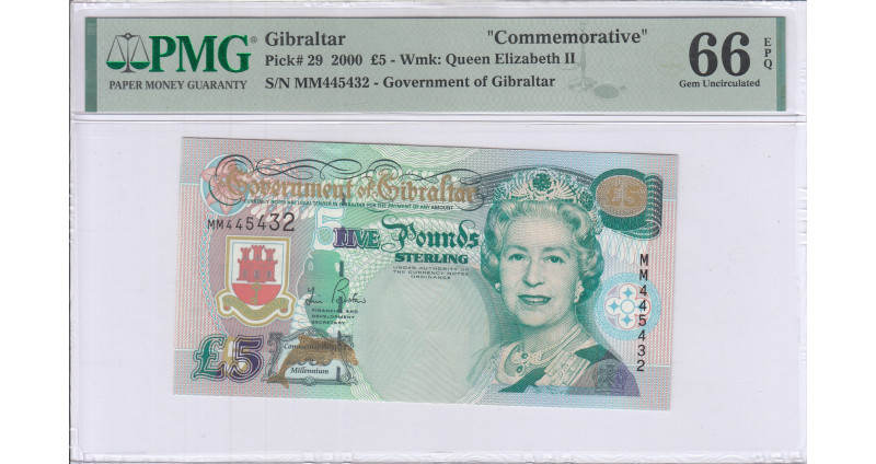 Gibraltar 5 Pounds 2000 P29 PMG66 EPQ