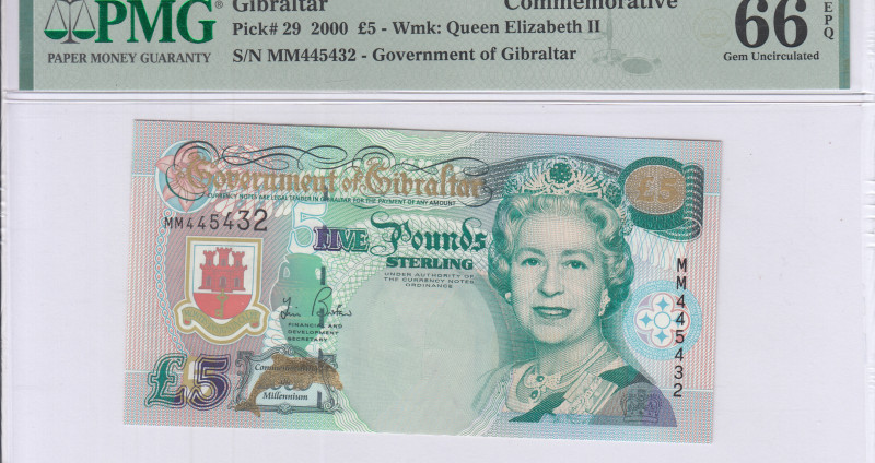 Gibraltar 5 Pounds 2000 P29 PMG66 EPQ Gibraltar 5 Pounds 2000 P29 PMG66 EPQ