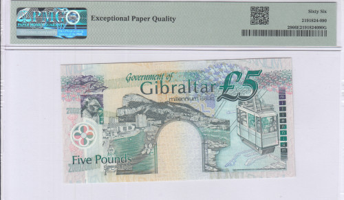 Gibraltar 5 Pounds 2000 P29 PMG66 EPQ