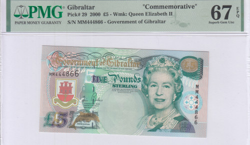 Gibraltar 5 Pounds 2000 P29 PMG67 EPQ