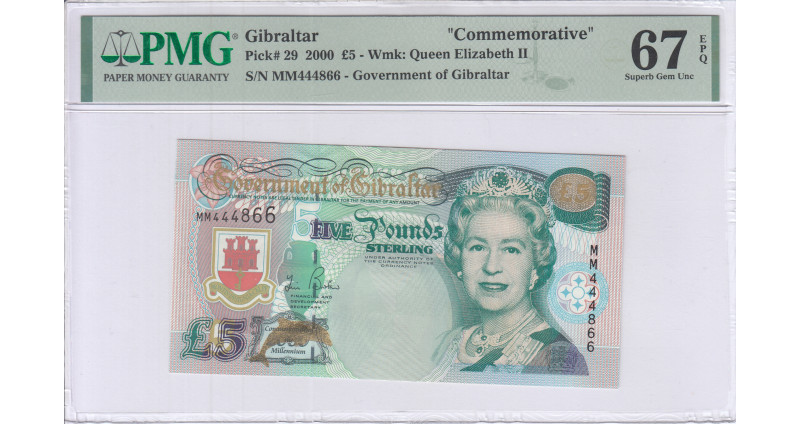 Gibraltar 5 Pounds 2000 P29 PMG67 EPQ