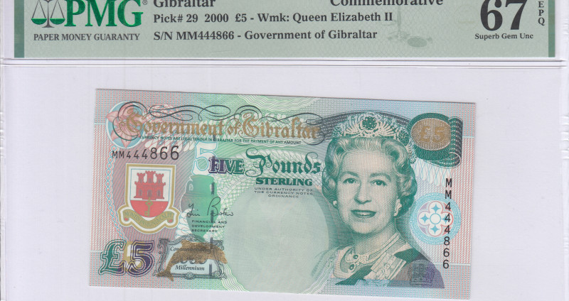 Gibraltar 5 Pounds 2000 P29 PMG67 EPQ Gibraltar 5 Pounds 2000 P29 PMG67 EPQ