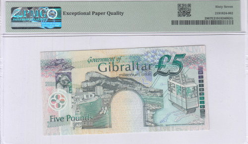 Gibraltar 5 Pounds 2000 P29 PMG67 EPQ