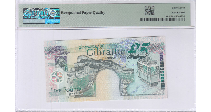 Gibraltar 5 Pounds 2000 P29 PMG67 EPQ Gibraltar 5 Pounds 2000 P29 PMG67 EPQ
