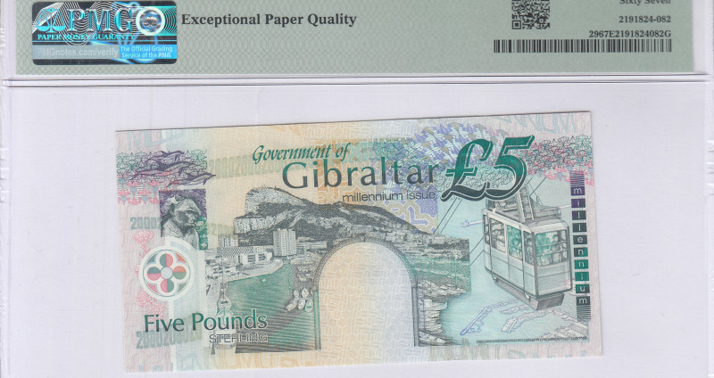 Gibraltar 5 Pounds 2000 P29 PMG67 EPQ Gibraltar 5 Pounds 2000 P29 PMG67 EPQ