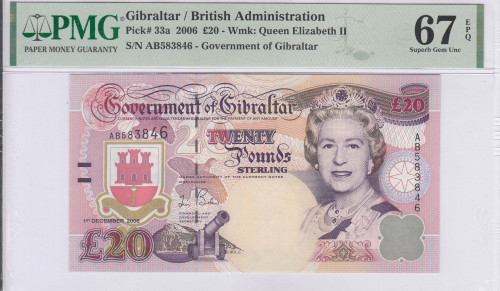 Gibraltar 20 Pounds 1.12.2006 P33a PMG67 EPQ