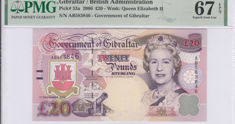 Gibraltar 20 Pounds 1.12.2006 P33a PMG67 EPQ Gibraltar 20 Pounds 1.12.2006 P33a PMG67 EPQ
