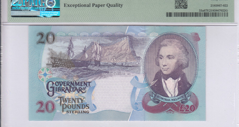 Gibraltar 20 Pounds 1.12.2006 P33a PMG67 EPQ Gibraltar 20 Pounds 1.12.2006 P33a PMG67 EPQ