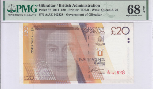 Gibraltar 20 Pounds 1.1.2011 P37 PMG68 EPQ