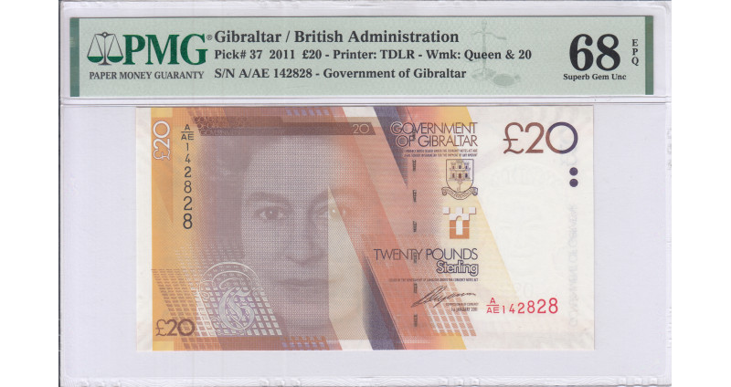 Gibraltar 20 Pounds 1.1.2011 P37 PMG68 EPQ