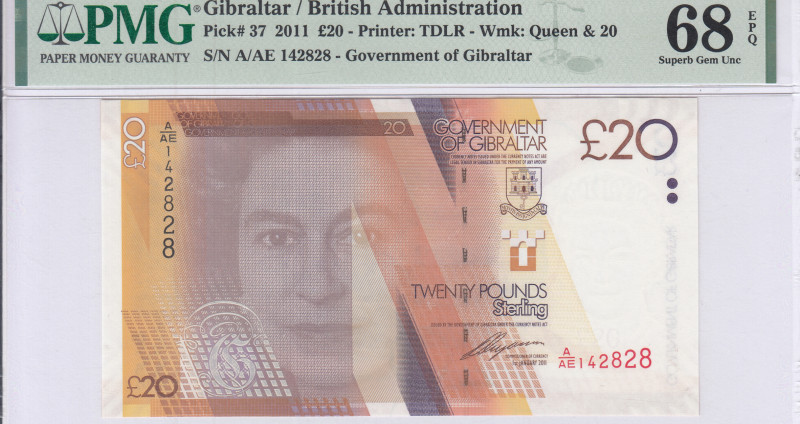 Gibraltar 20 Pounds 1.1.2011 P37 PMG68 EPQ Gibraltar 20 Pounds 1.1.2011 P37 PMG68 EPQ