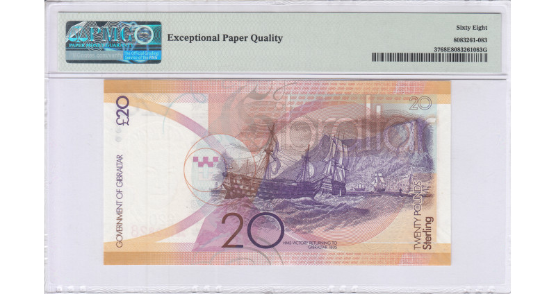 Gibraltar 20 Pounds 1.1.2011 P37 PMG68 EPQ Gibraltar 20 Pounds 1.1.2011 P37 PMG68 EPQ