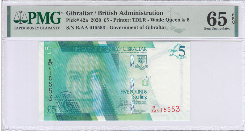 Gibraltar 5 Pounds 2020 P42a PMG65 EPQ
