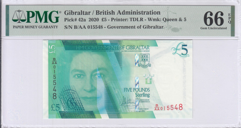 Gibraltar 5 Pounds 2020 P42a PMG66 EPQ Gibraltar 5 Pounds 2020 P42a PMG66 EPQ